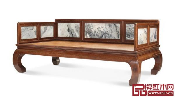 清早期 鐵梨木鑲大理石鼓腿膨牙羅漢床 清早期 鐵梨木鑲大理石鼓腿膨牙羅漢床