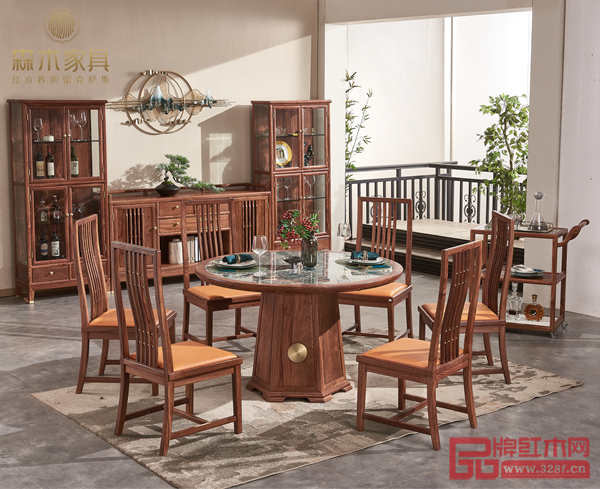 刺猬紫檀新中式《明德圓餐臺(tái)》